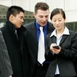 A group of colleagues discussing work